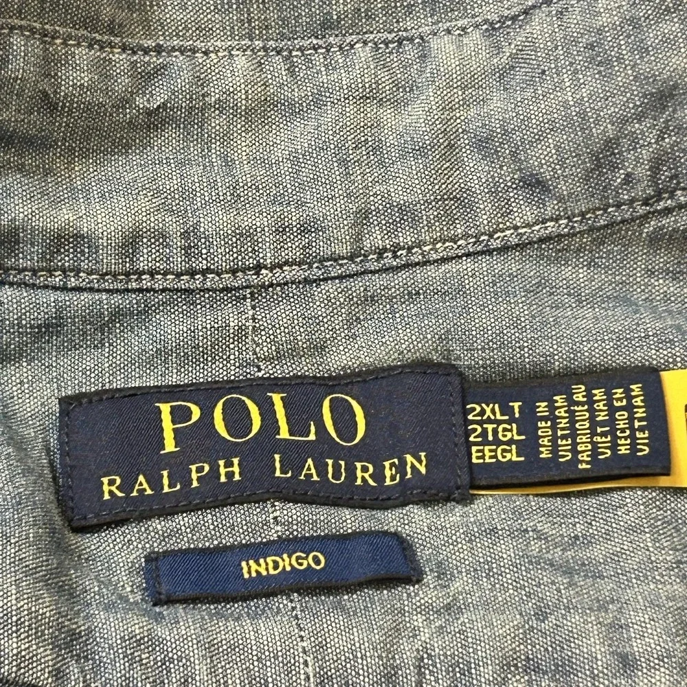 Polo Ralph Lauren Shirt Mens 2XLT Blue Chambray Button Down Indigo Long Sleeve